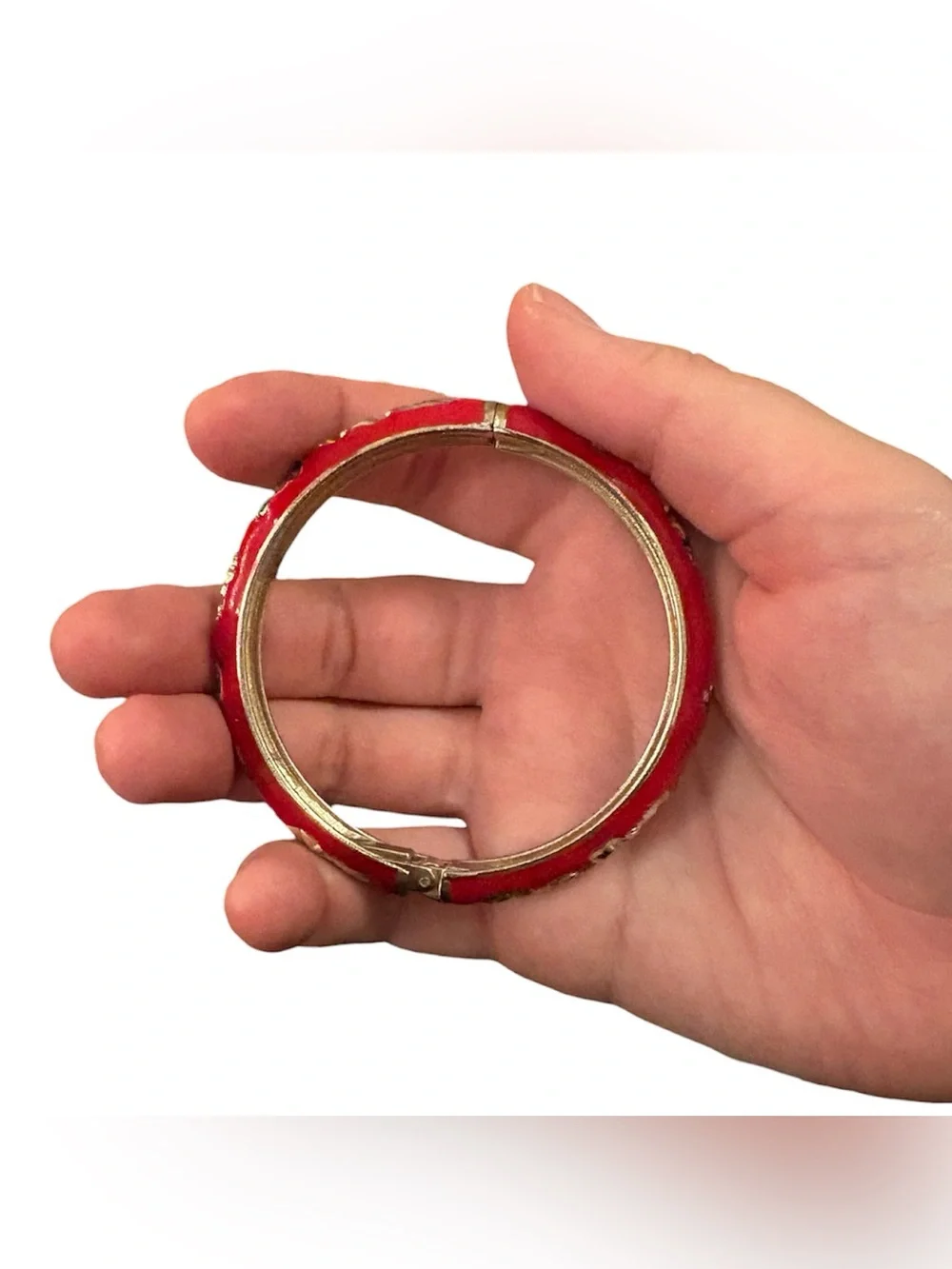 Asian-inspired Red enamel hinge bangle